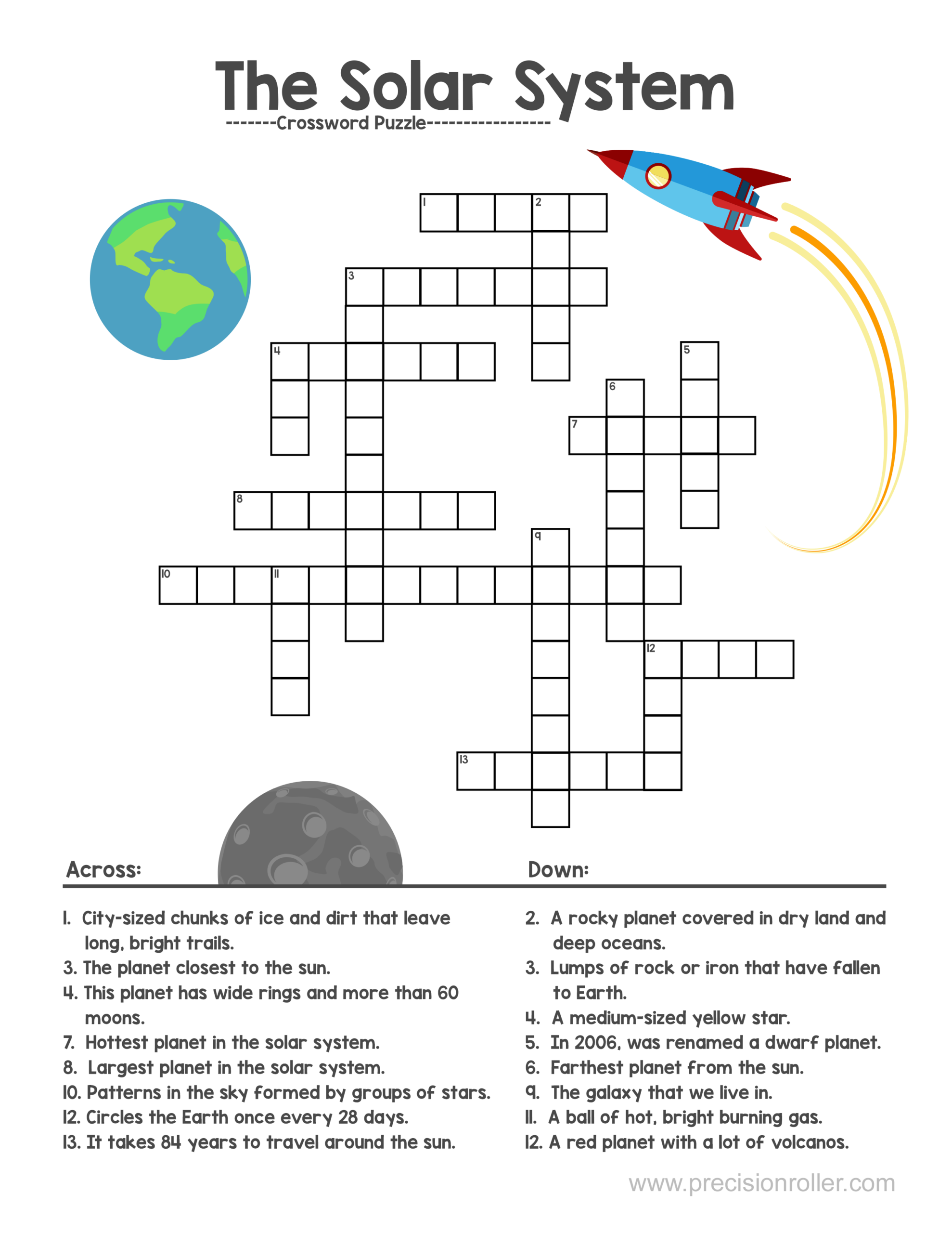 Free Printable Solar System Themed Crossword Puzzle Precision 