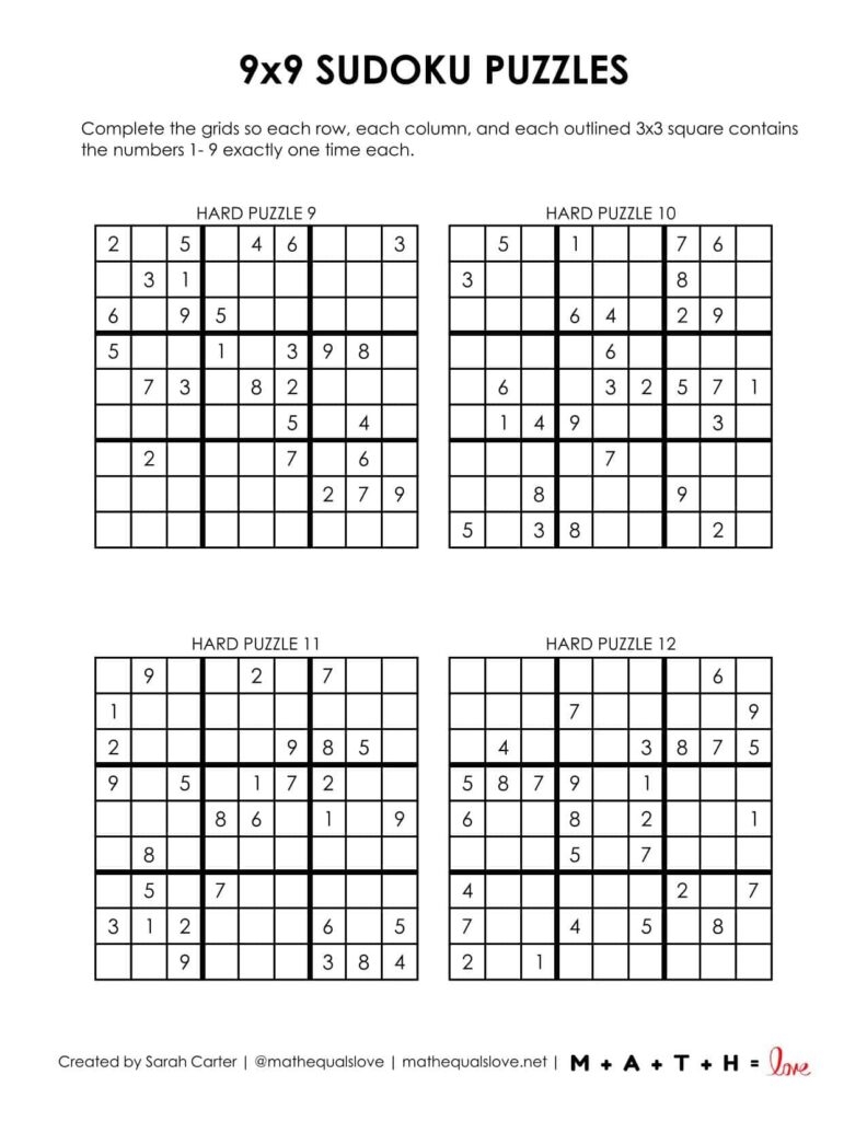 Easy Sudoku Puzzles Printable 9x9