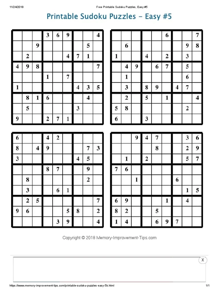 Free Printable Sudoku Puzzles Easy 5 PDF PDF