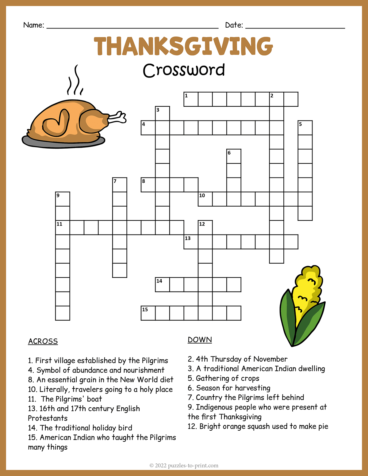 Printable Crossword Puzzles For Students