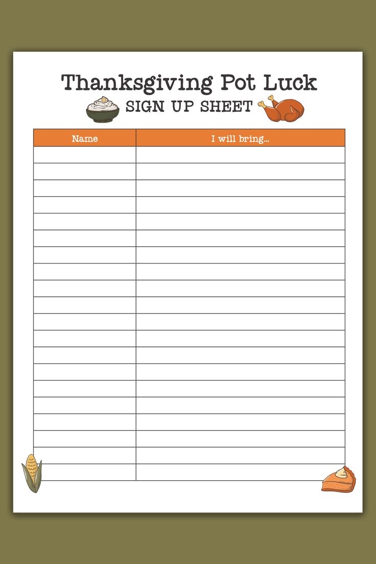 Free Printable Potluck Sign Up Sheet Template Word
