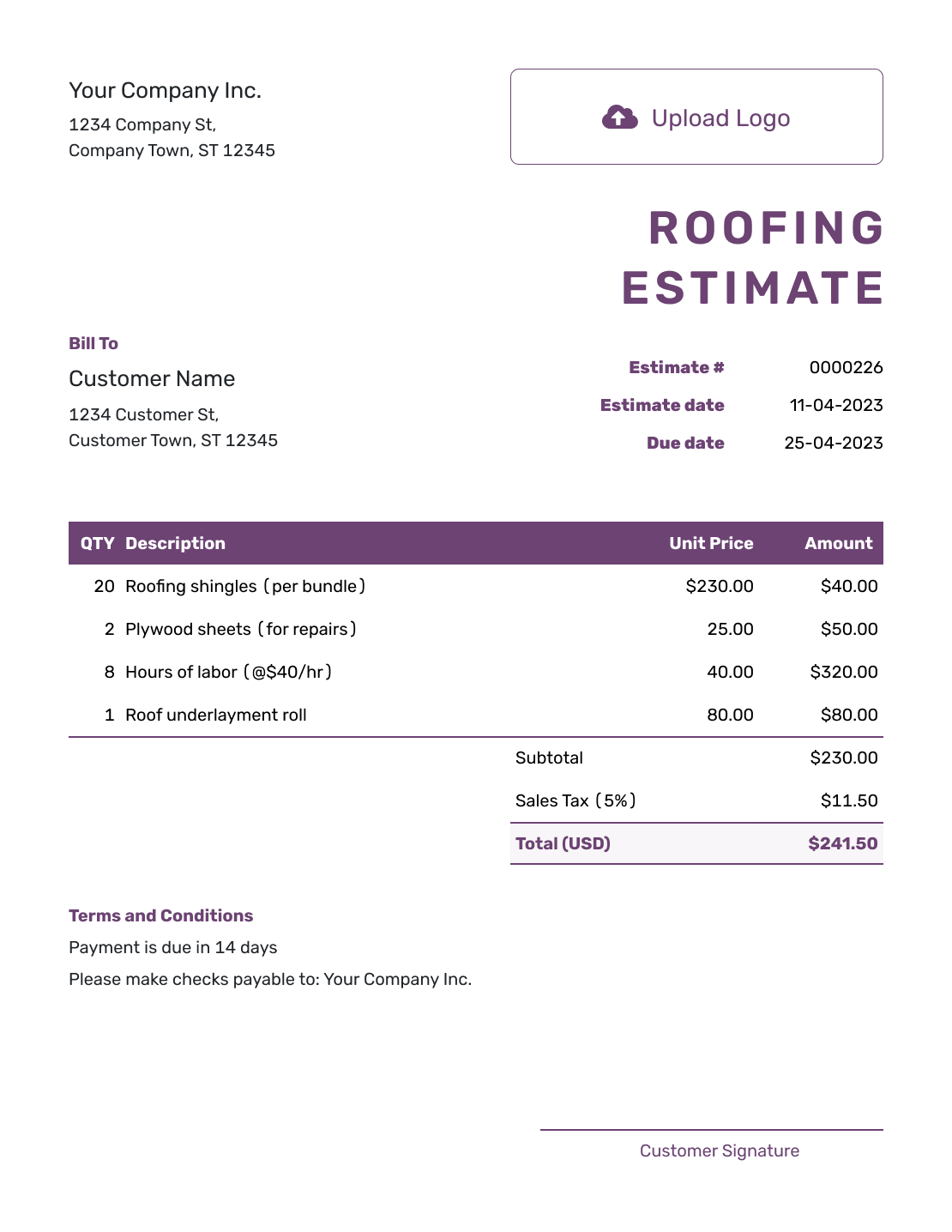 Free Roofing Estimate Template Docelf