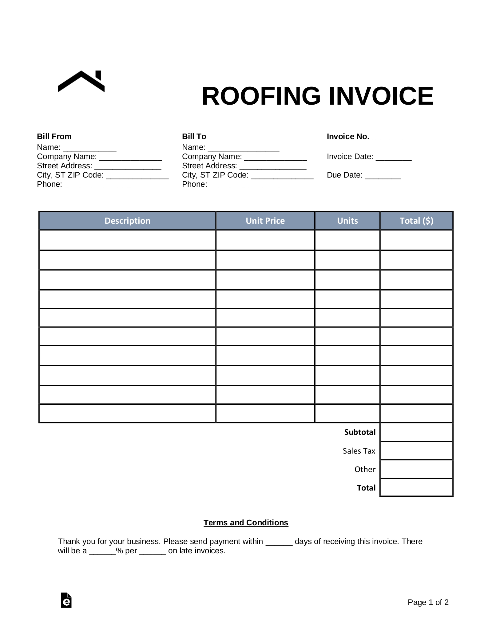 Printable Roofing Estimate Template