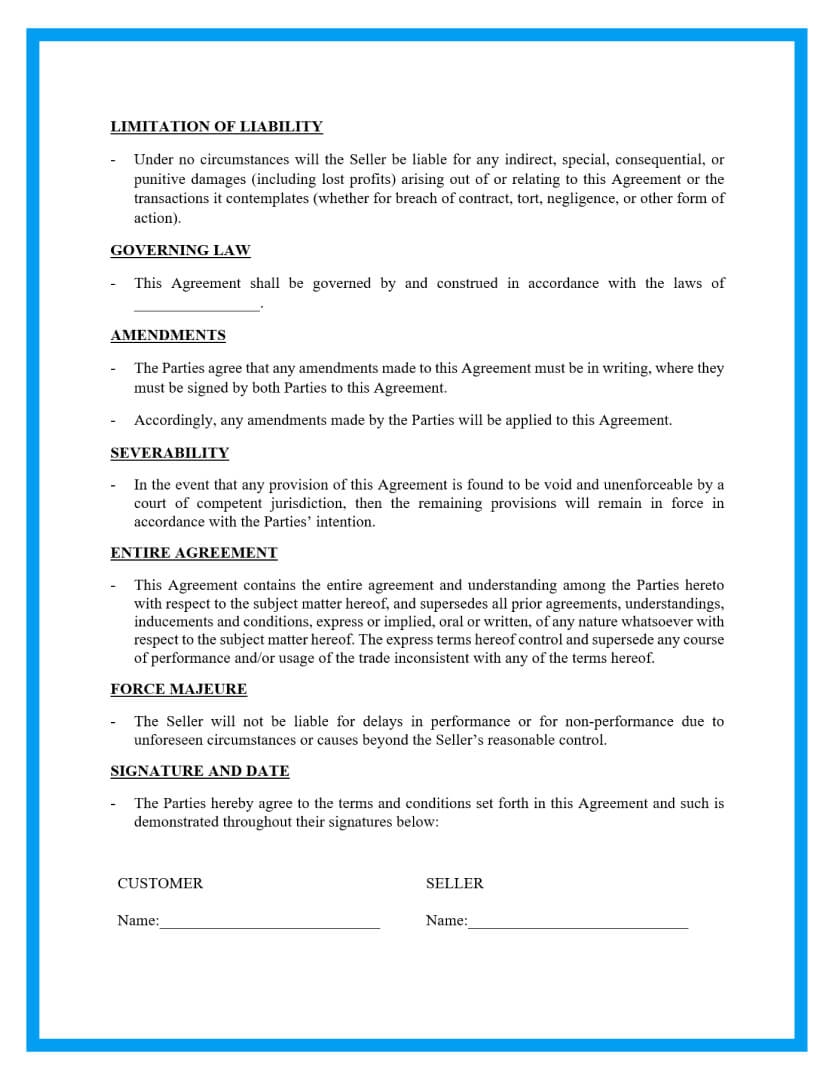 Printable Simple Sales Agreement Template
