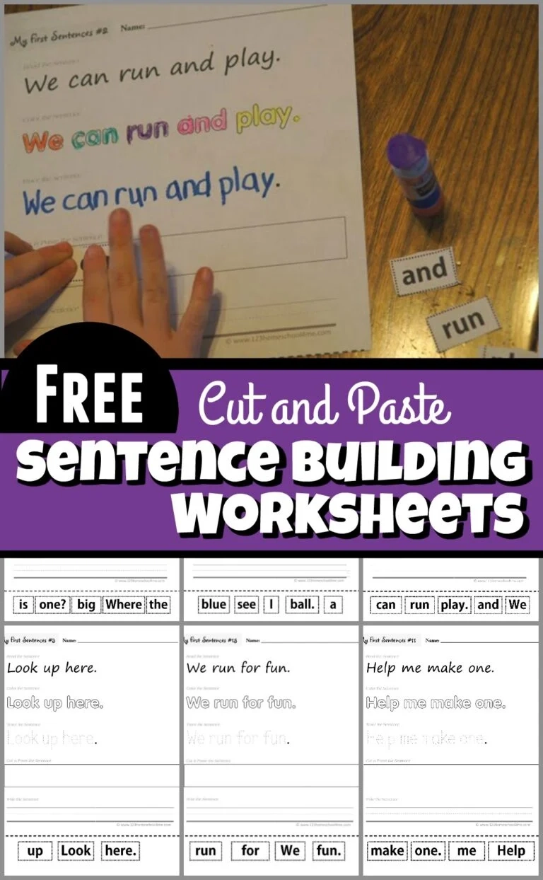 FREE Sentence Building Cut And Paste Worksheets