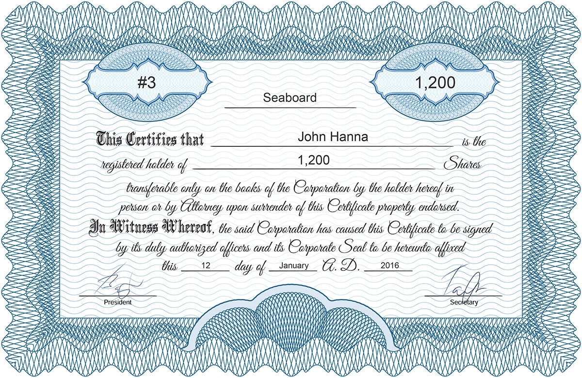 Printable Stock Certificate Template