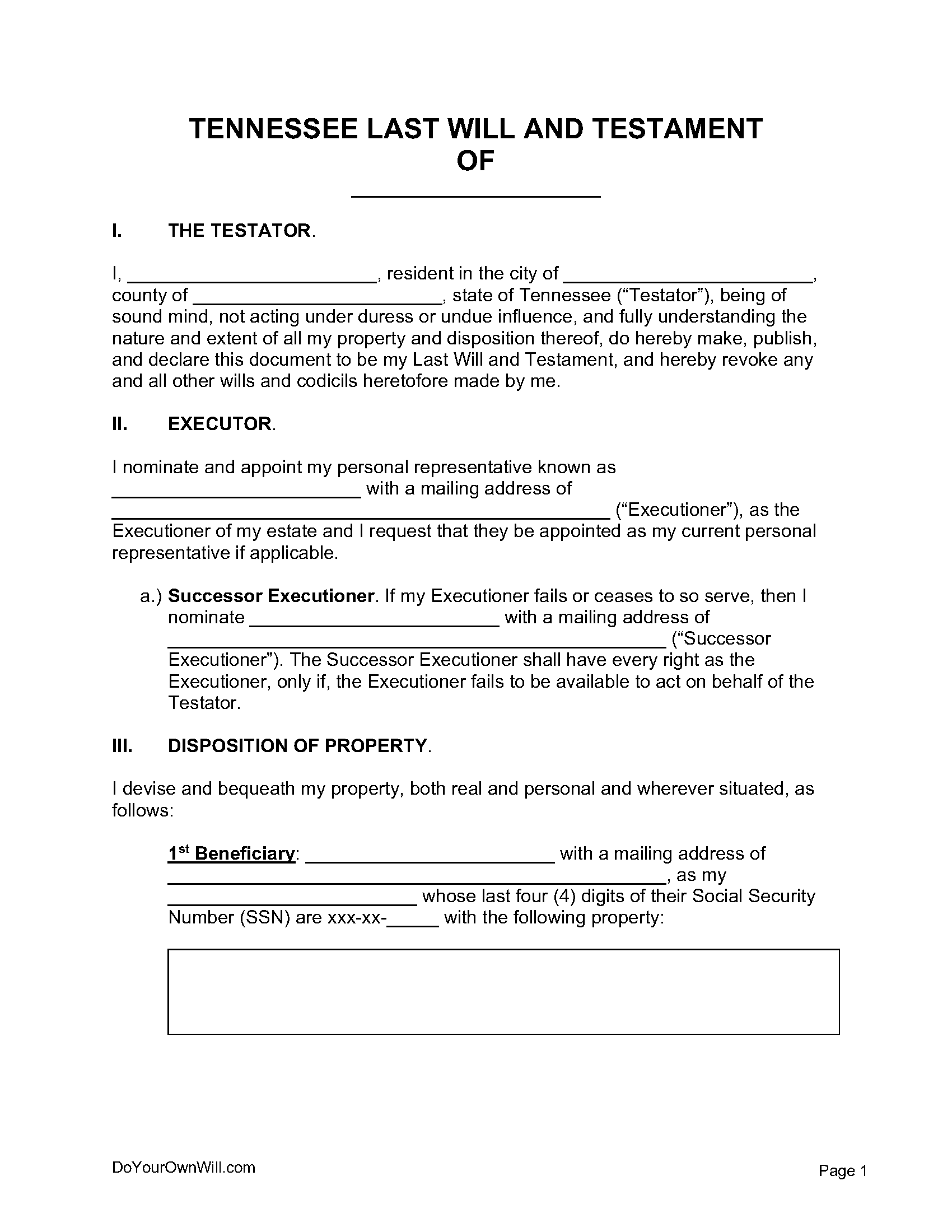Living Will Forms Free Printable Tennessee