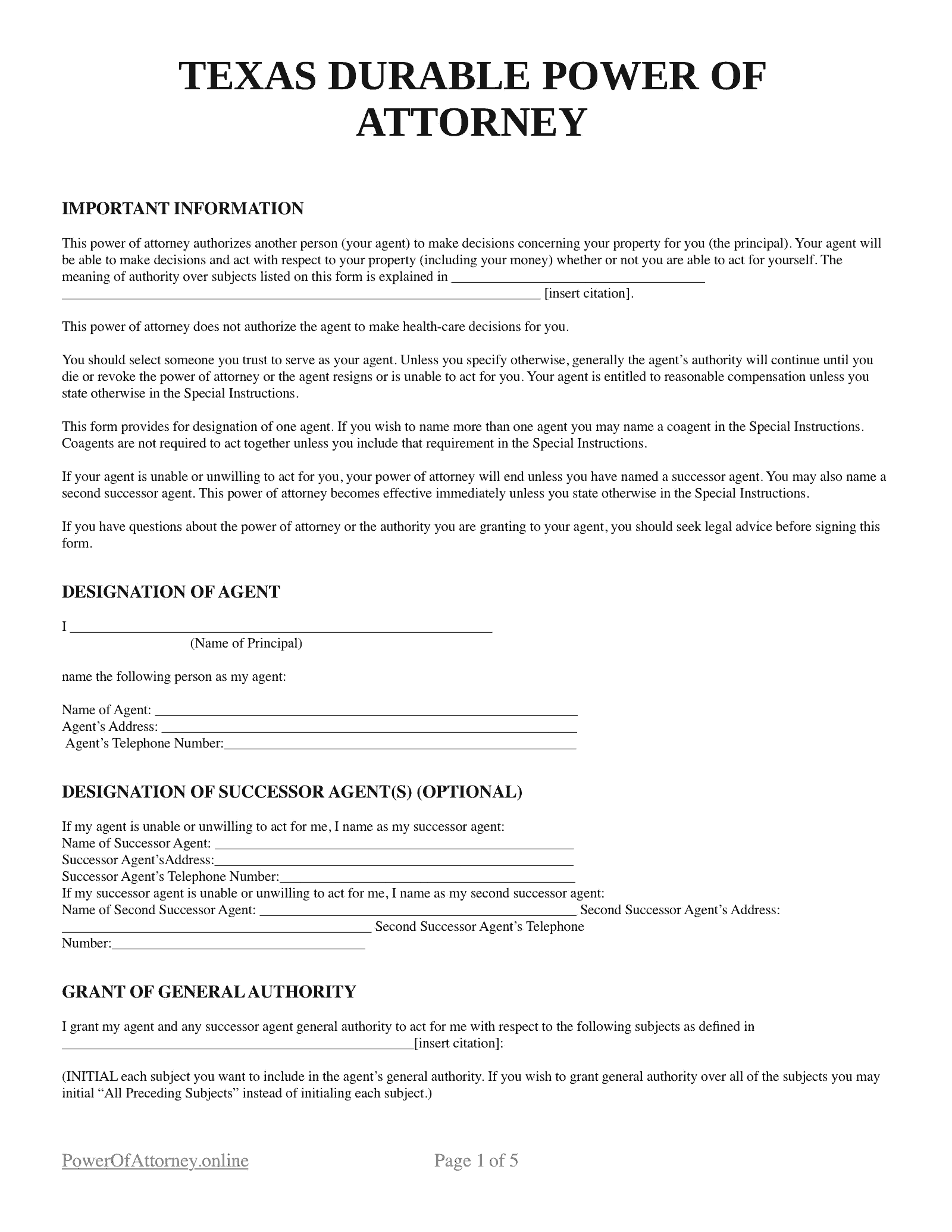 Free Texas TX Power Of Attorney Forms amp Templates PDF