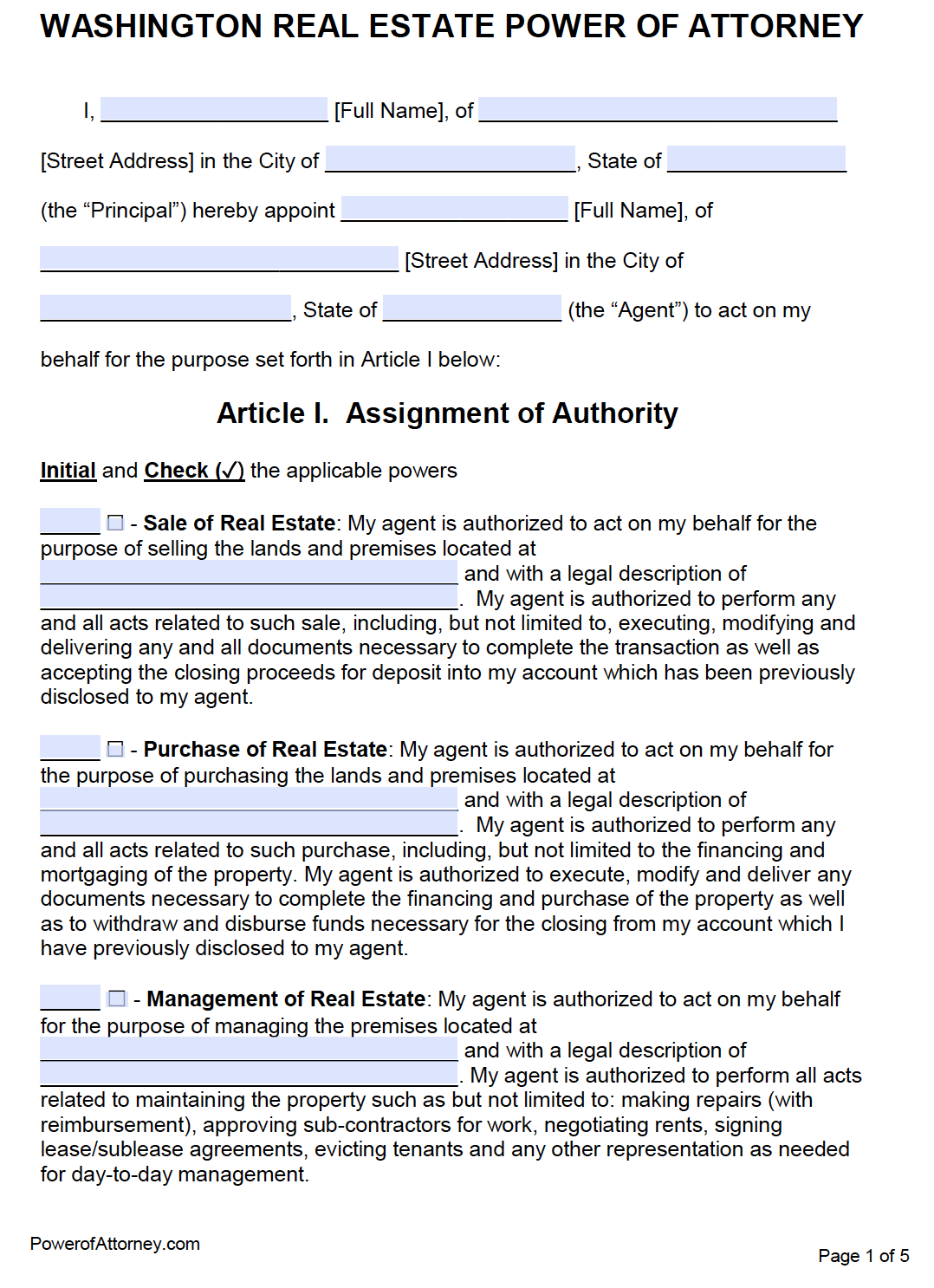 Durable Power Of Attorney Forms Printable Wa