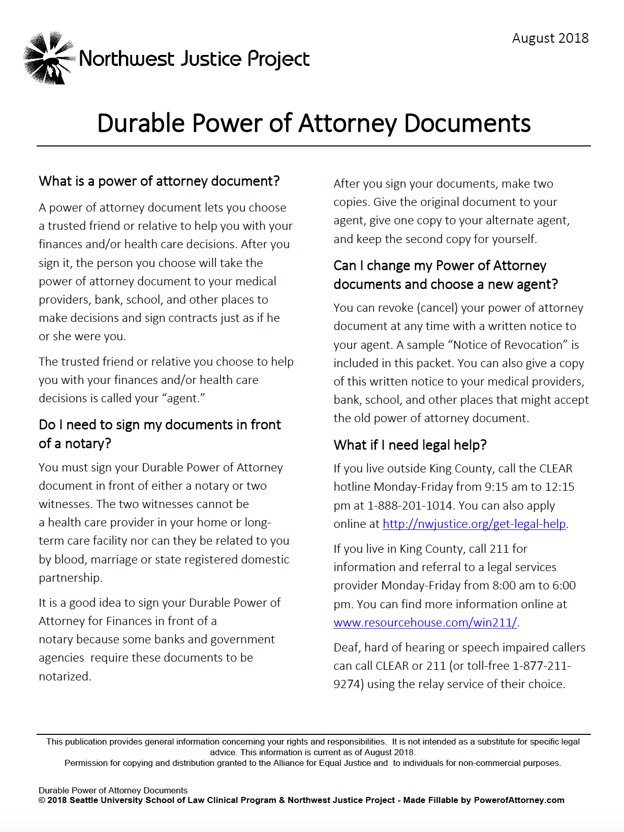 Free Washington Power Of Attorney Forms PDF Templates