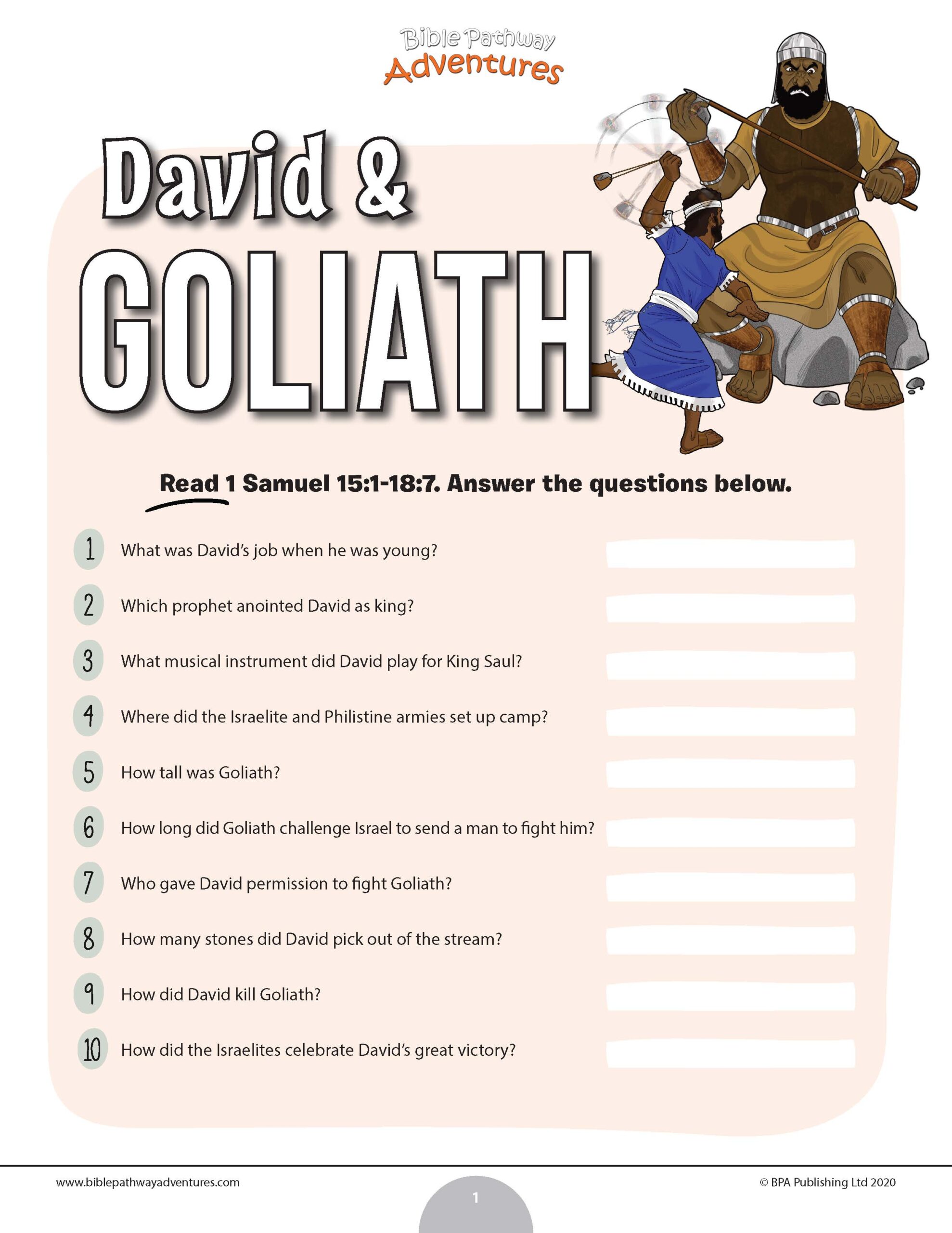 FREEBIE David amp Goliath Bible Quiz Teaching Resources