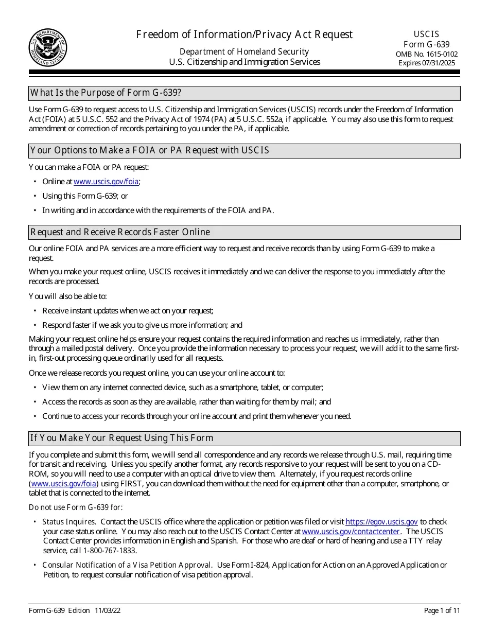 G 639 Form Uscis Printable