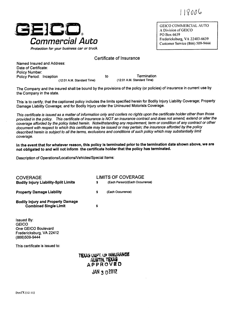 Geico Insurance Template Fill Online Printable Fillable Blank 