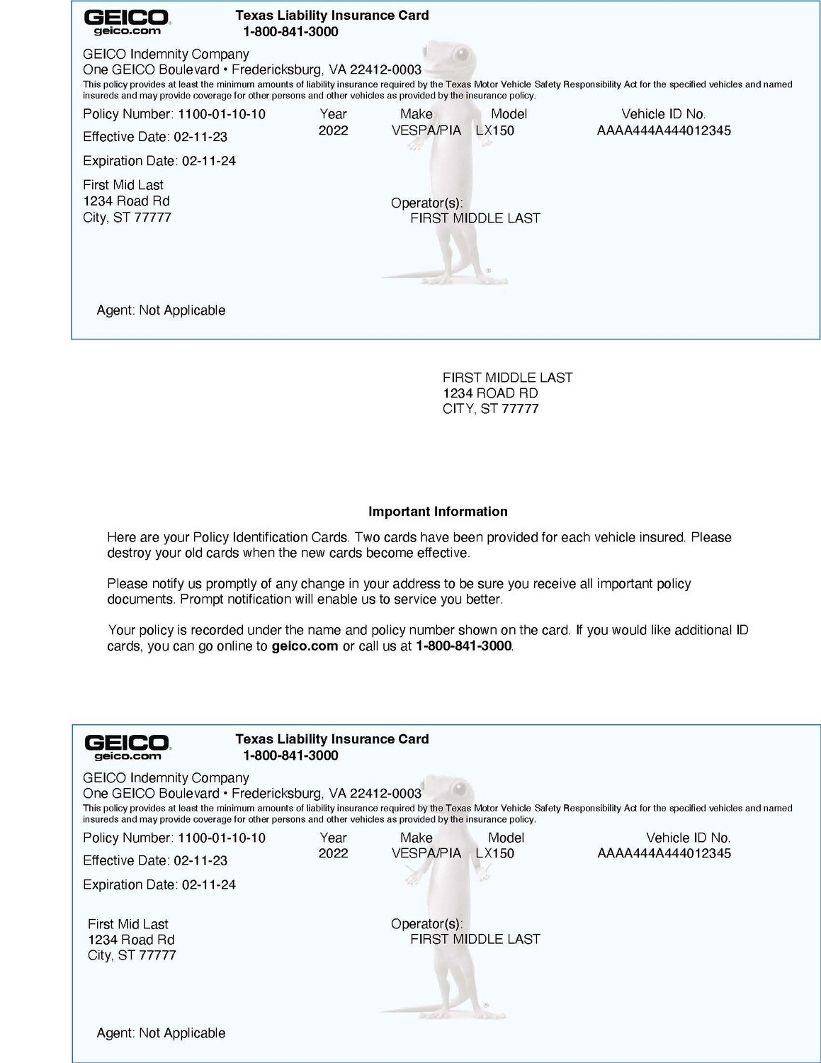 Geico Insurance Template Printable