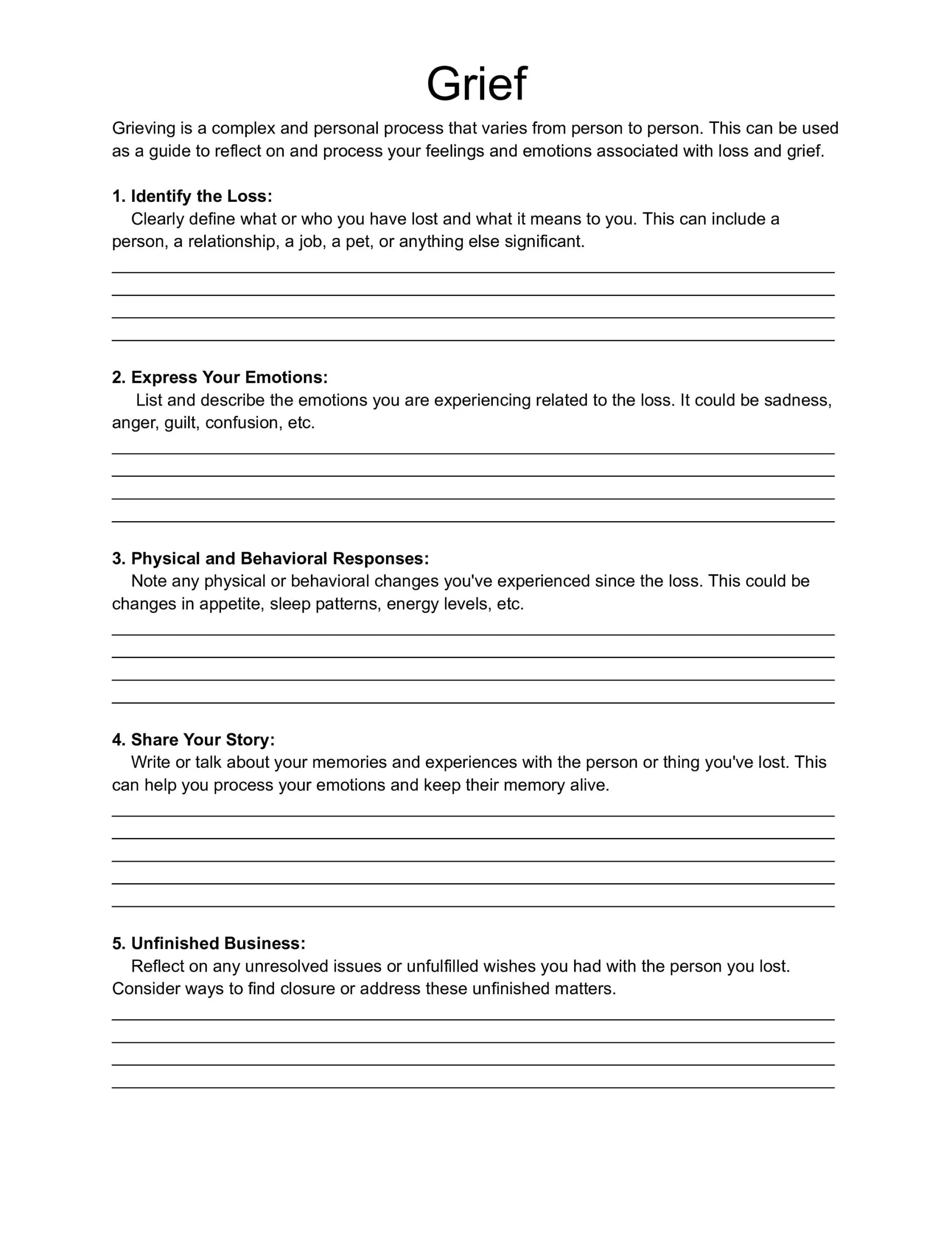 Grief Worksheet Mental Health Worksheet Grief Therapy Worksheet 