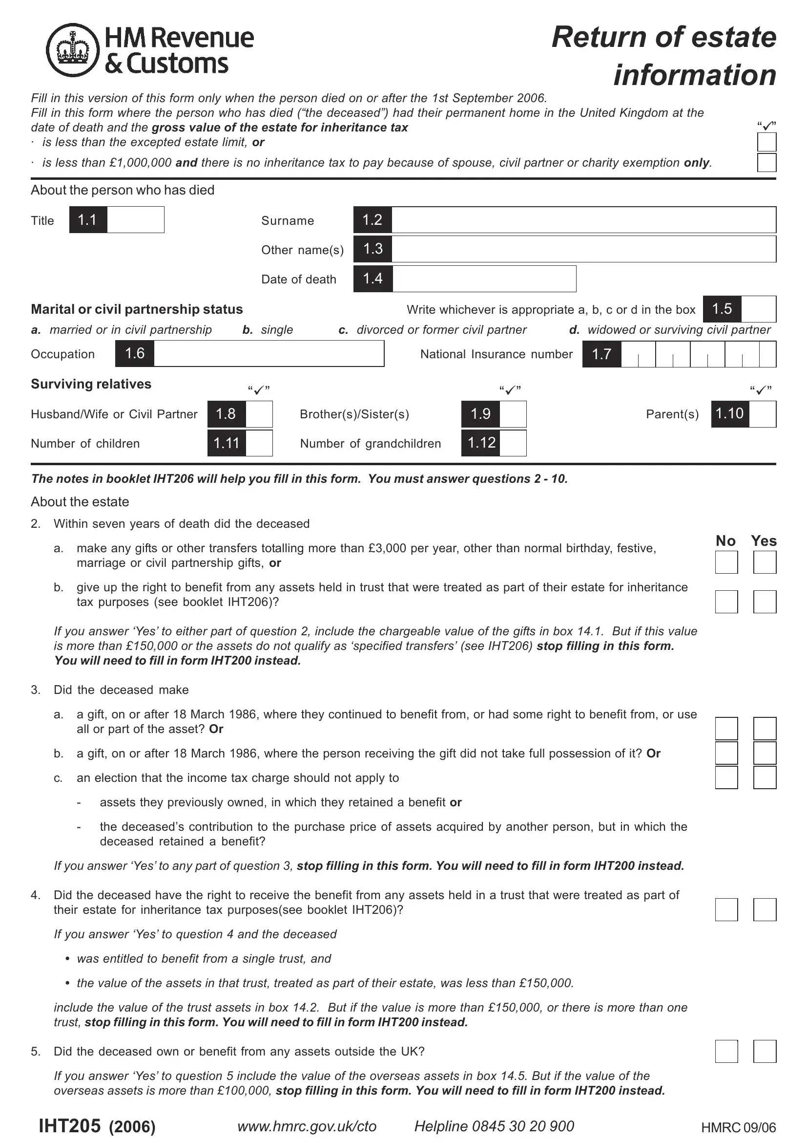 Hmrc Form Iht205 Fill Out Printable PDF Forms Online