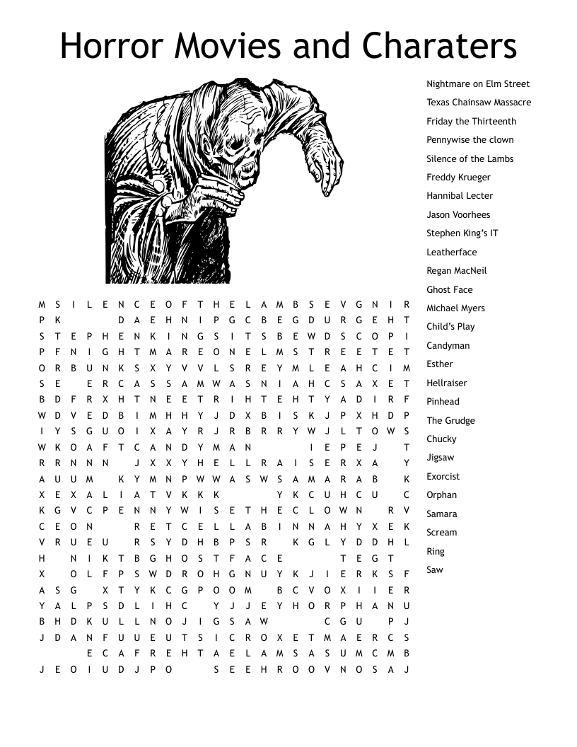 Horror Movie Crossword WordMint