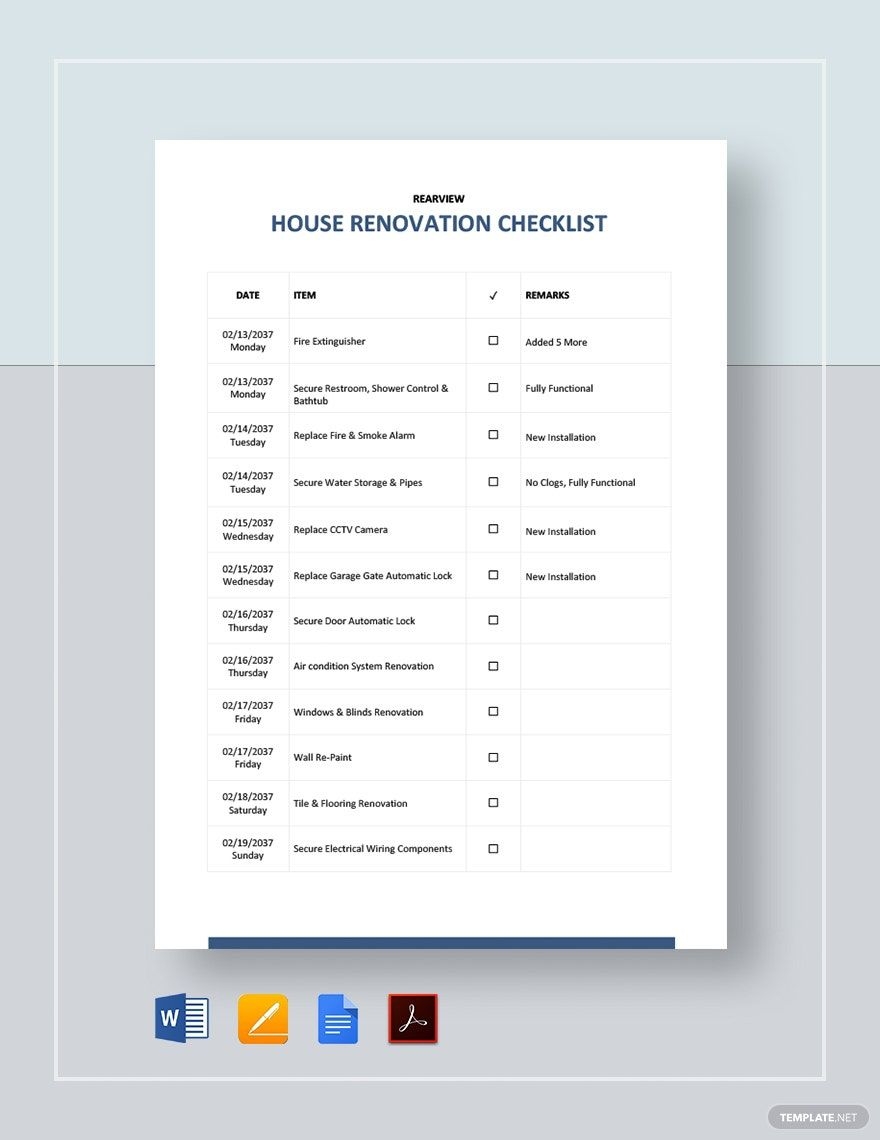 House Renovation Checklist Template In Word Pages PDF Google 