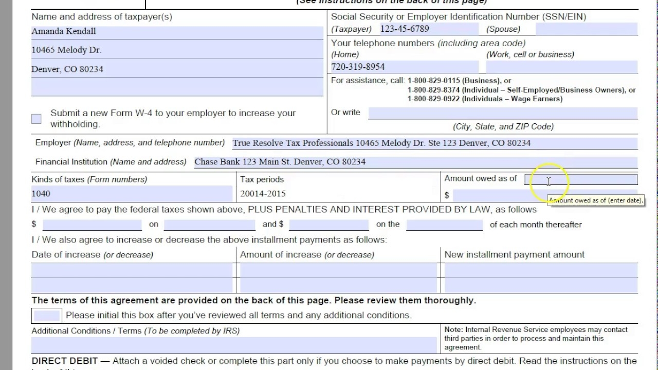 How To Complete Form 433 D Direct Debit Installment Agreement 