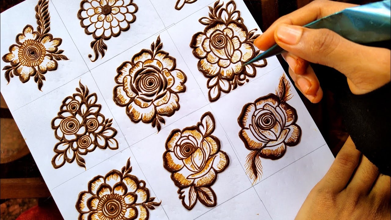 How To Draw 9 Different Types Of Henna Flowers Beautiful Mehndi Flowers 2021 TazaheenArt