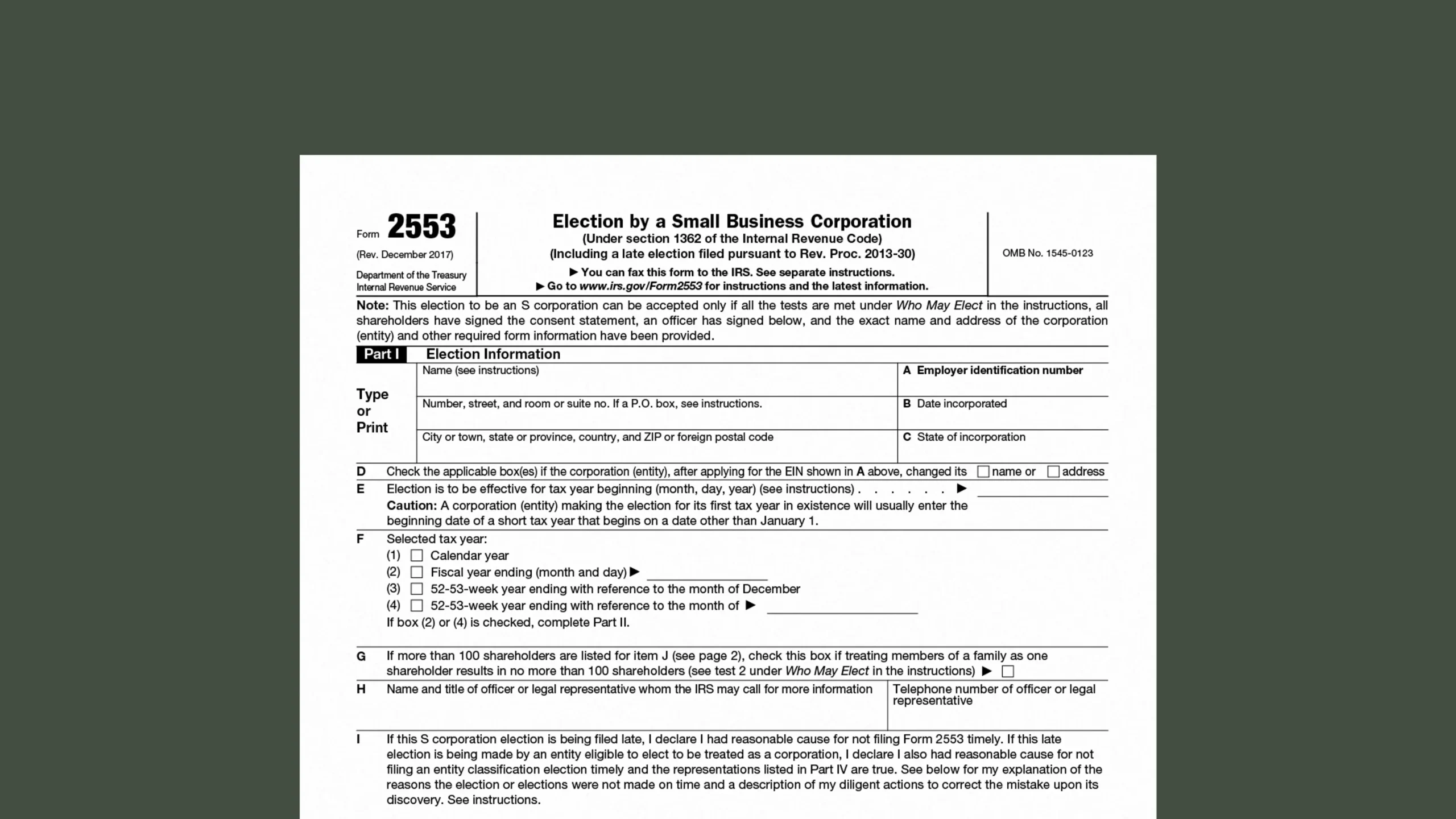Irs Form 2553 Fax Number