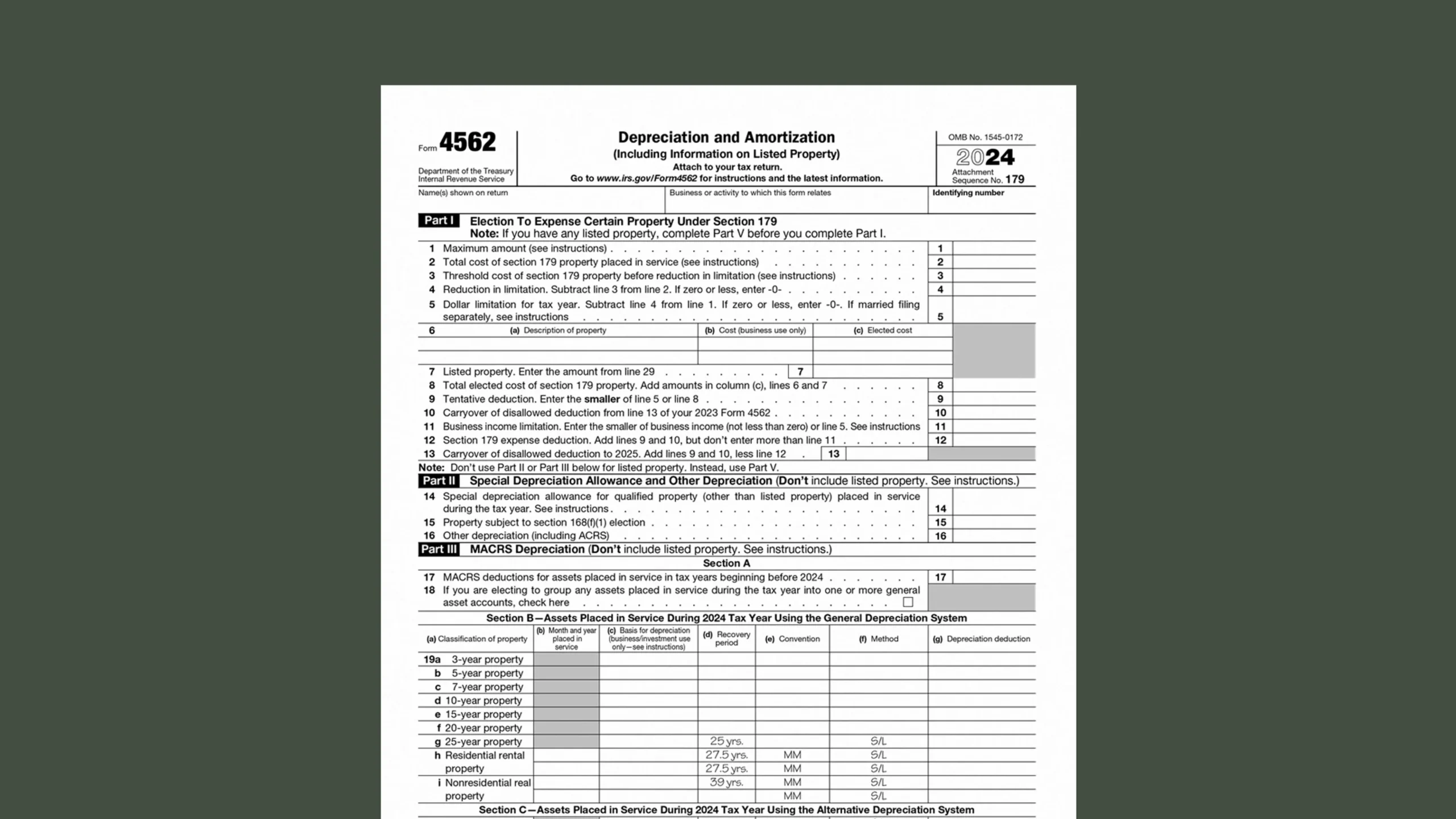 Form 4562 Depreciation Worksheet