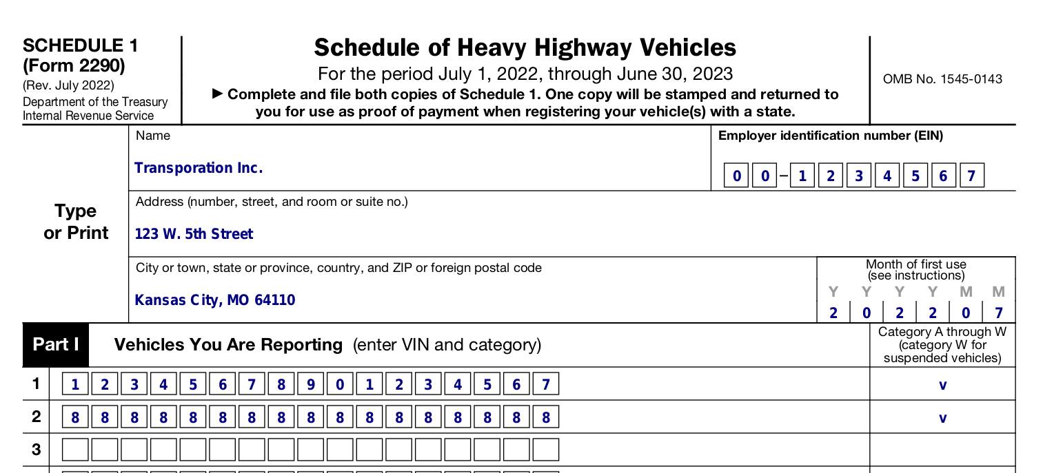 Printable Form 2290 Due Date