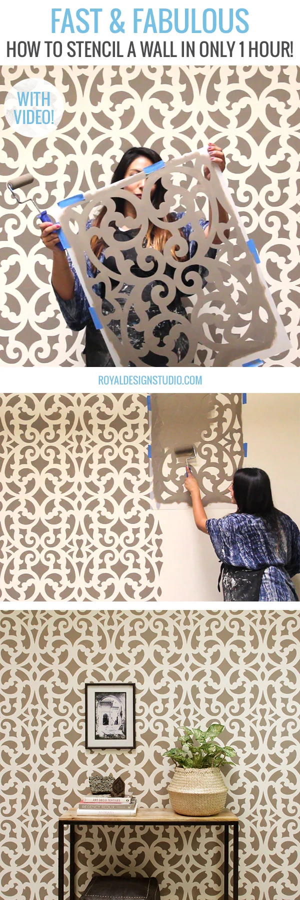 How To Stencil A Wall In Only 1 Hour Fast Painting DIY Decor Tutorial
