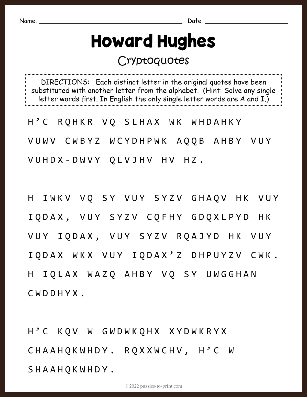 Howard Hughes Cryptoquote