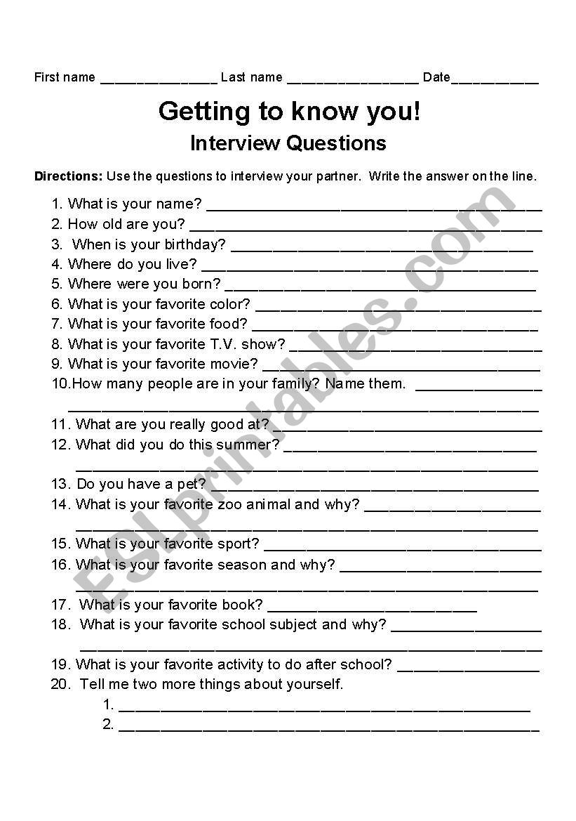 Printable Icebreaker Worksheets For Adults