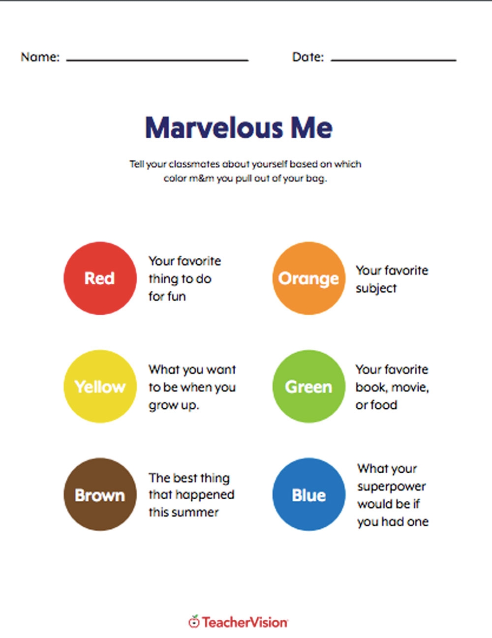 Printable Icebreaker For Middle School