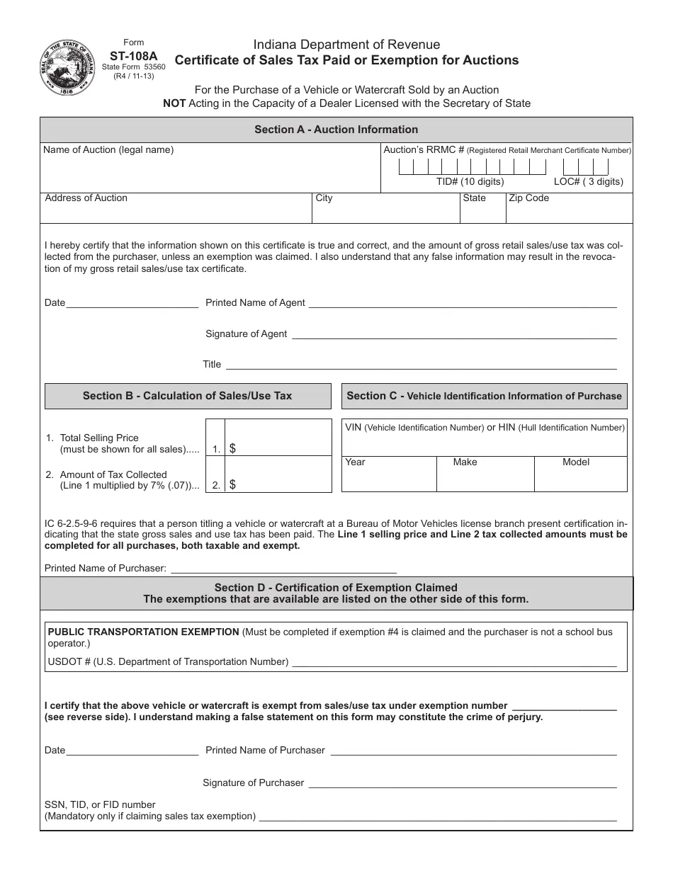 Indiana Form St 105