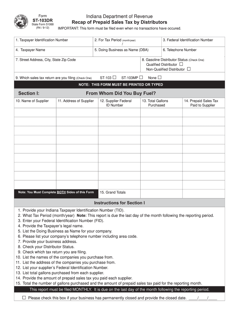Indiana State Form 103 Short Printable
