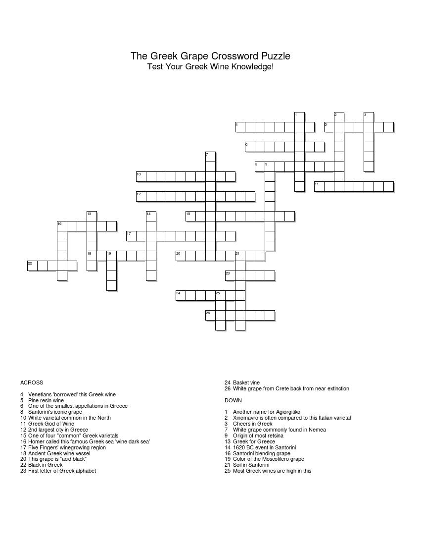 Wine Crossword Puzzle Game