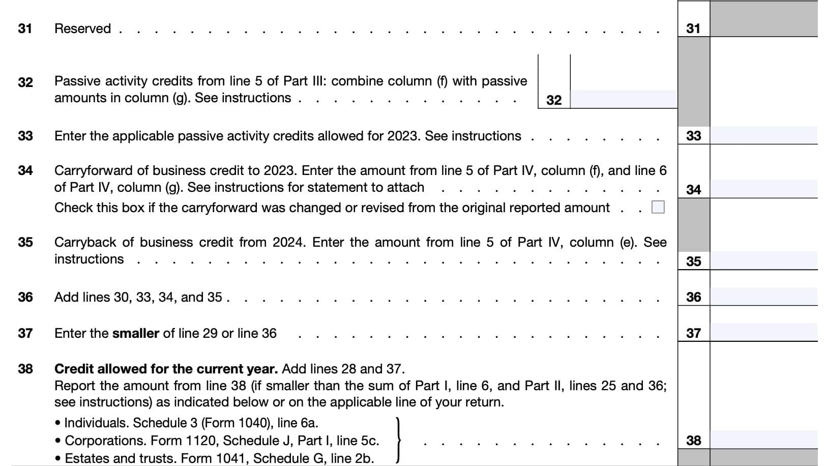 IRS Form 3800 Instructions General Business Credit