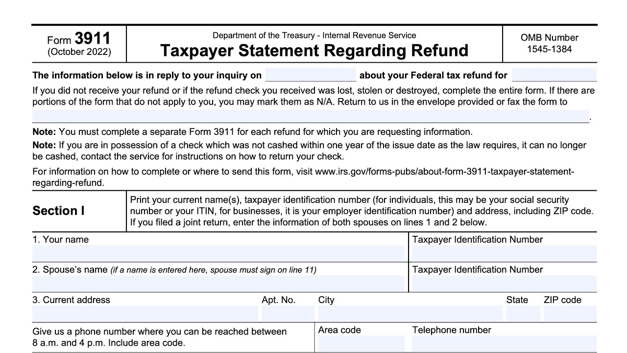 IRS Form 3911 Walkthrough Taxpayer Statement Regarding Refund 