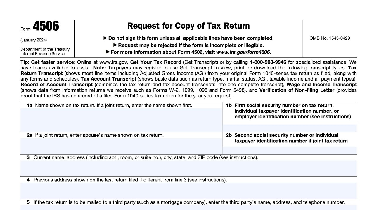 IRS Form 4506 Walkthrough Request For Copy Of Tax Return 