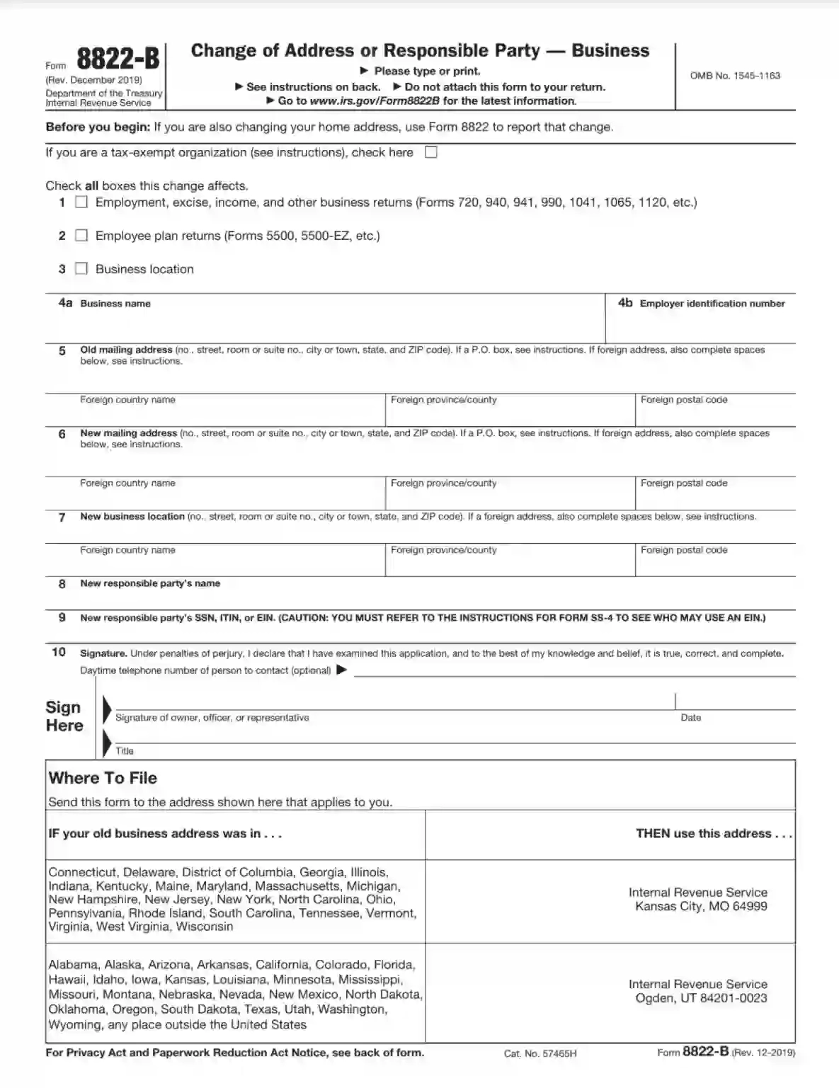 IRS Form 8822 B Fill Out Printable PDF Forms Online