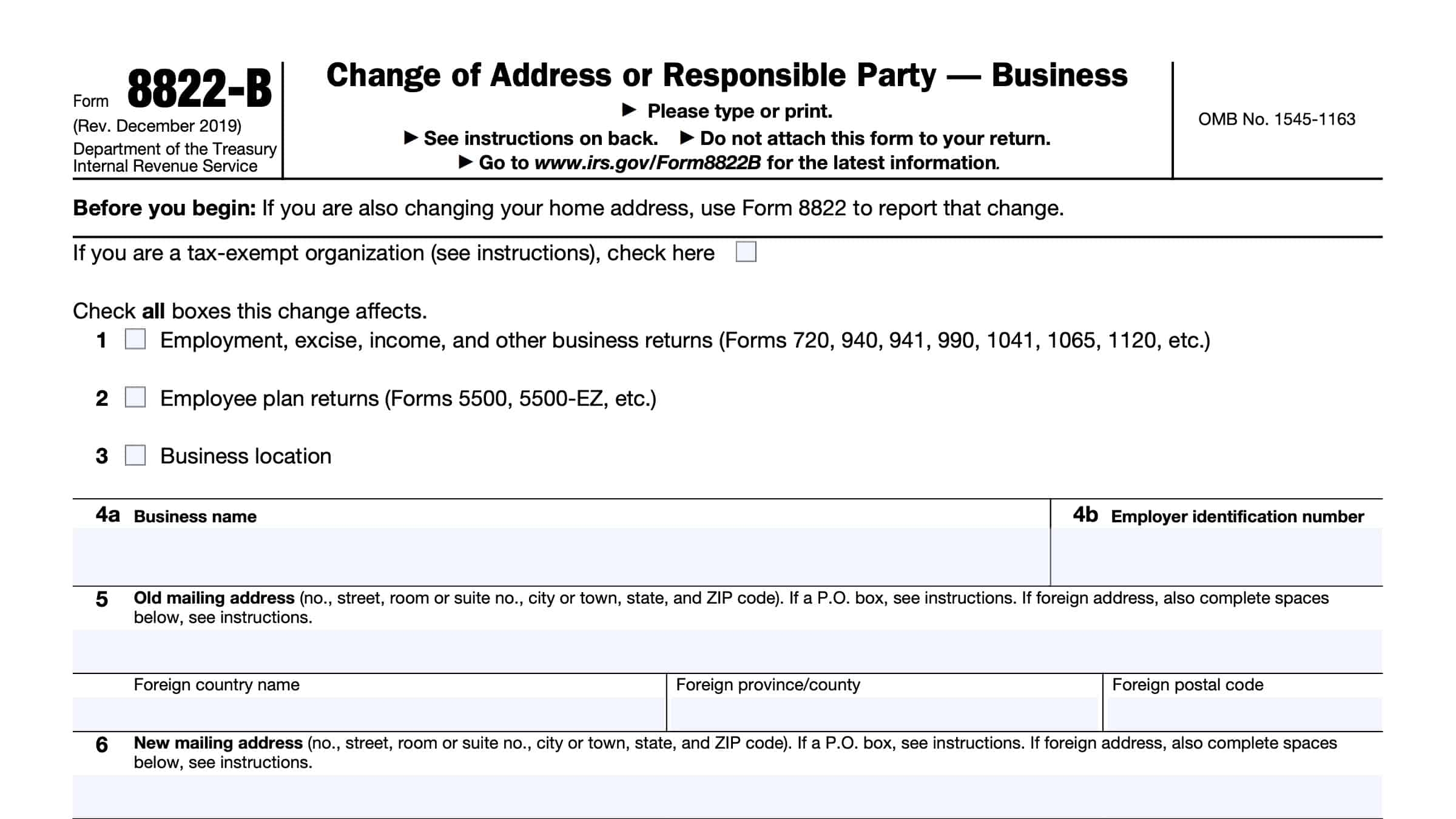 IRS Form 8822 B Instructions Change Of Address Or Party IRS Form 8822 B Instructions Change Of Address Or Party