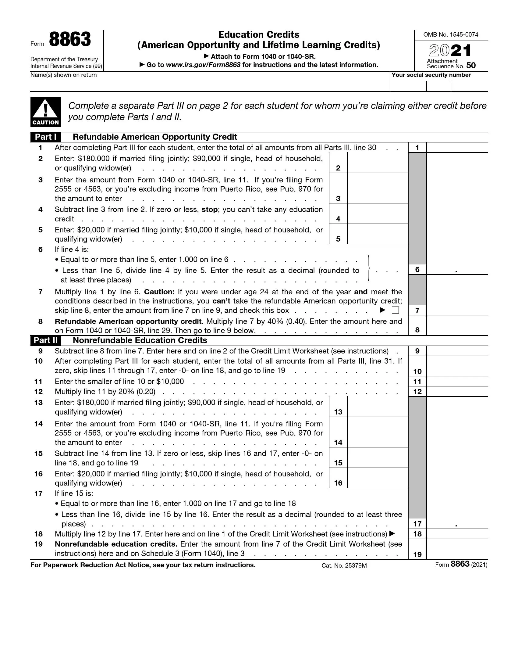IRS Form 8863 Fill Out Printable PDF Forms Online