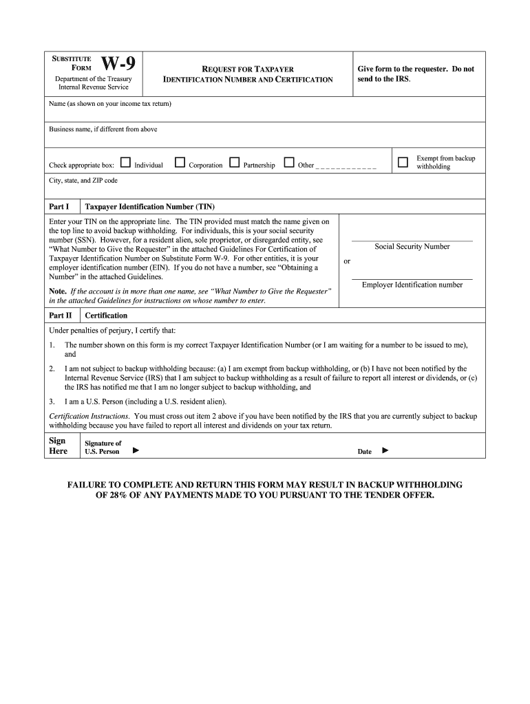 IRS Substitute W 9 Form Fill Online Printable Fillable Blank 