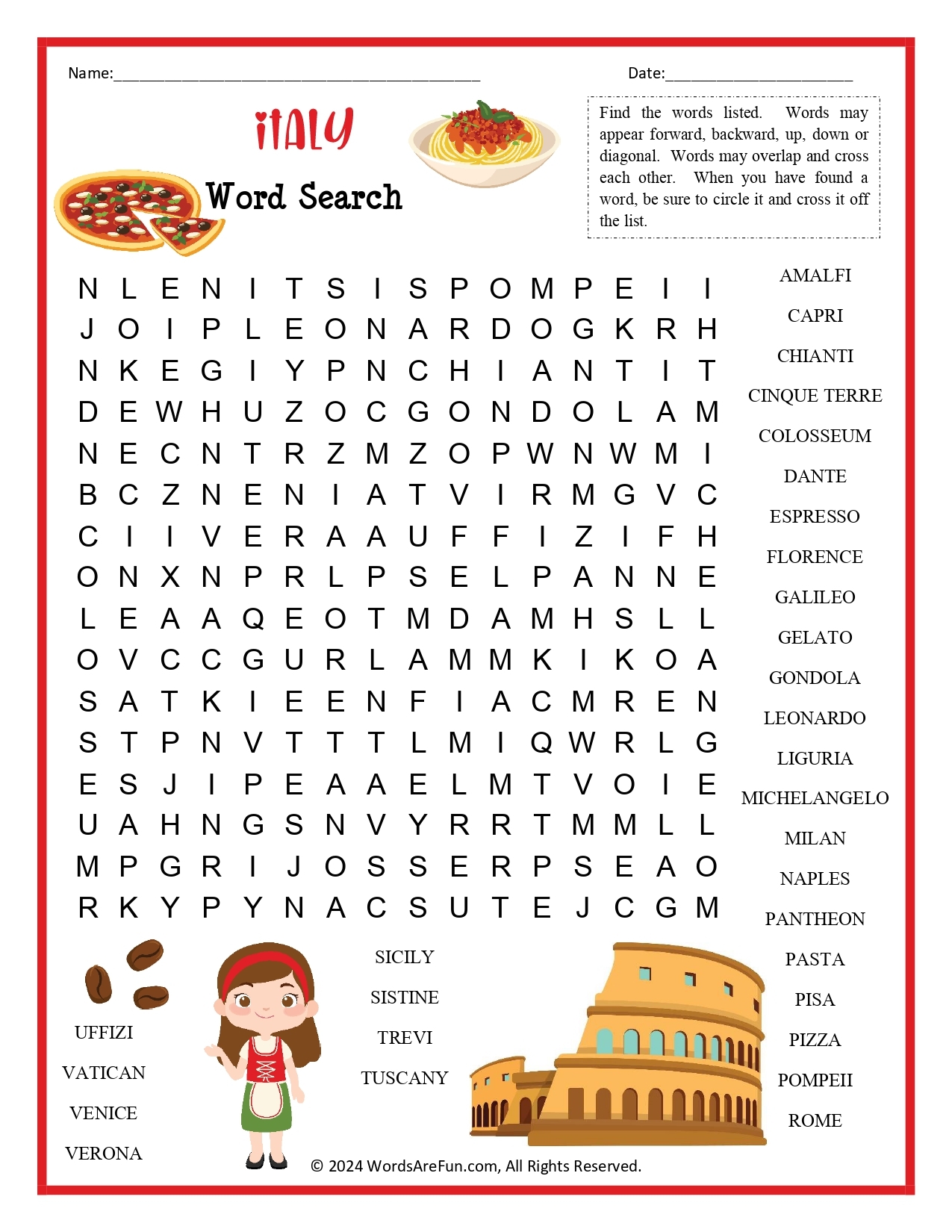 Italian Crossword Puzzles Printable