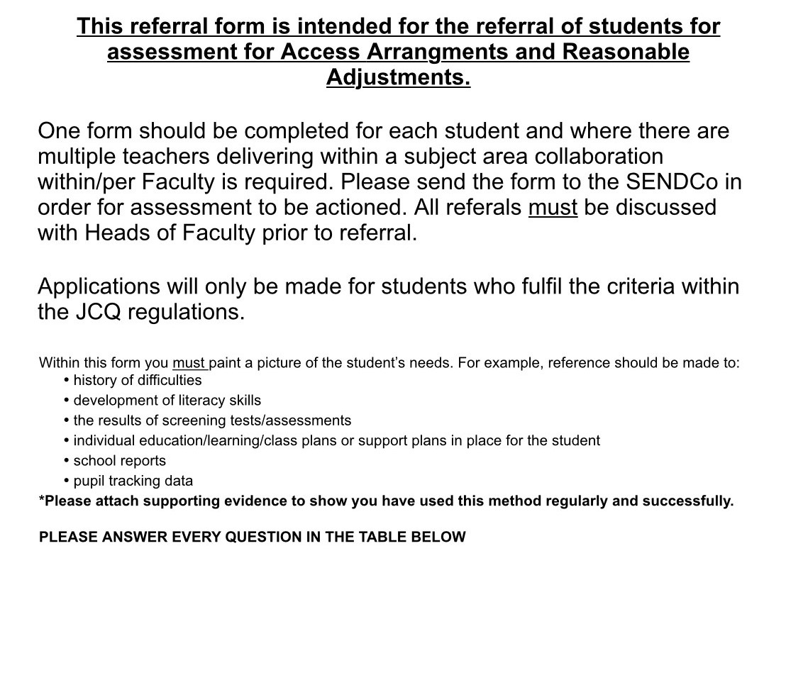 JCQ SEND Exams Access Arrangements Reasonable Adjustments 