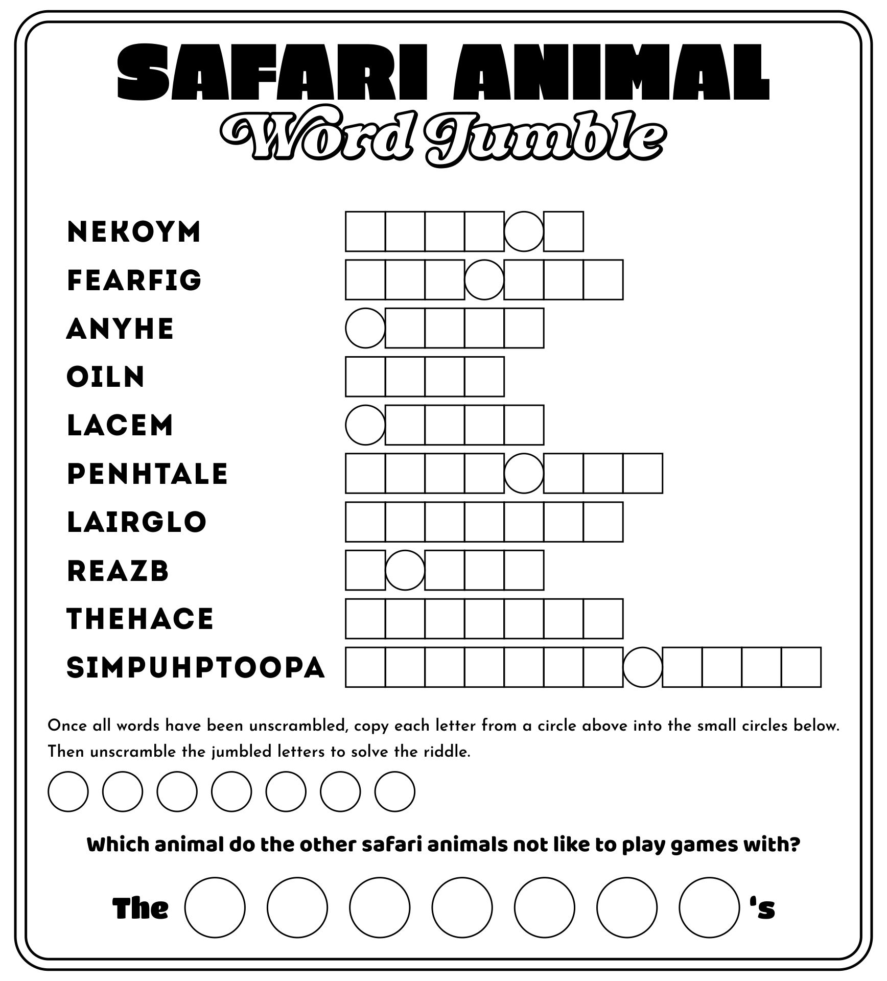 Jumble Puzzle Free Printable