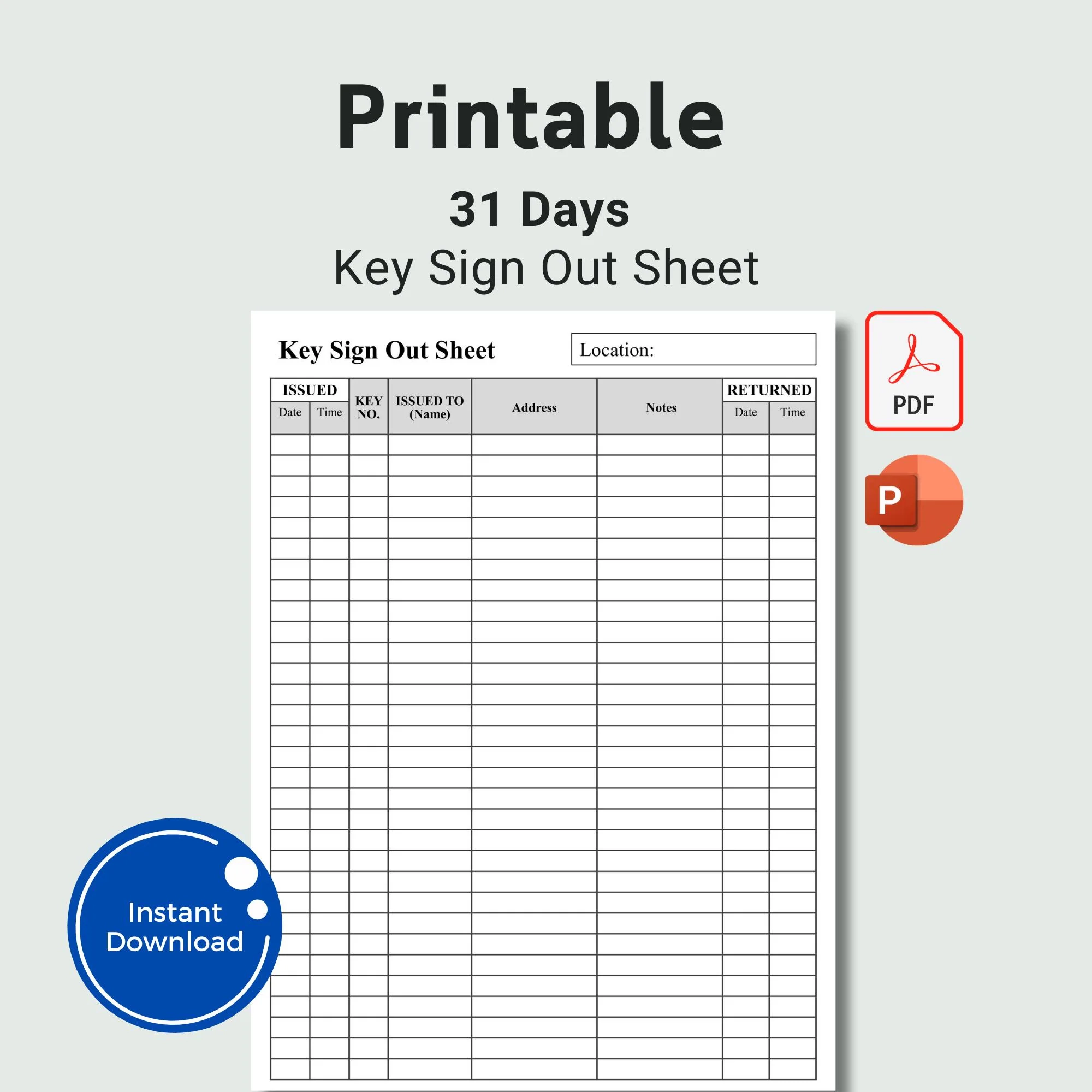 Key Log In Log Out Sheet Etsy