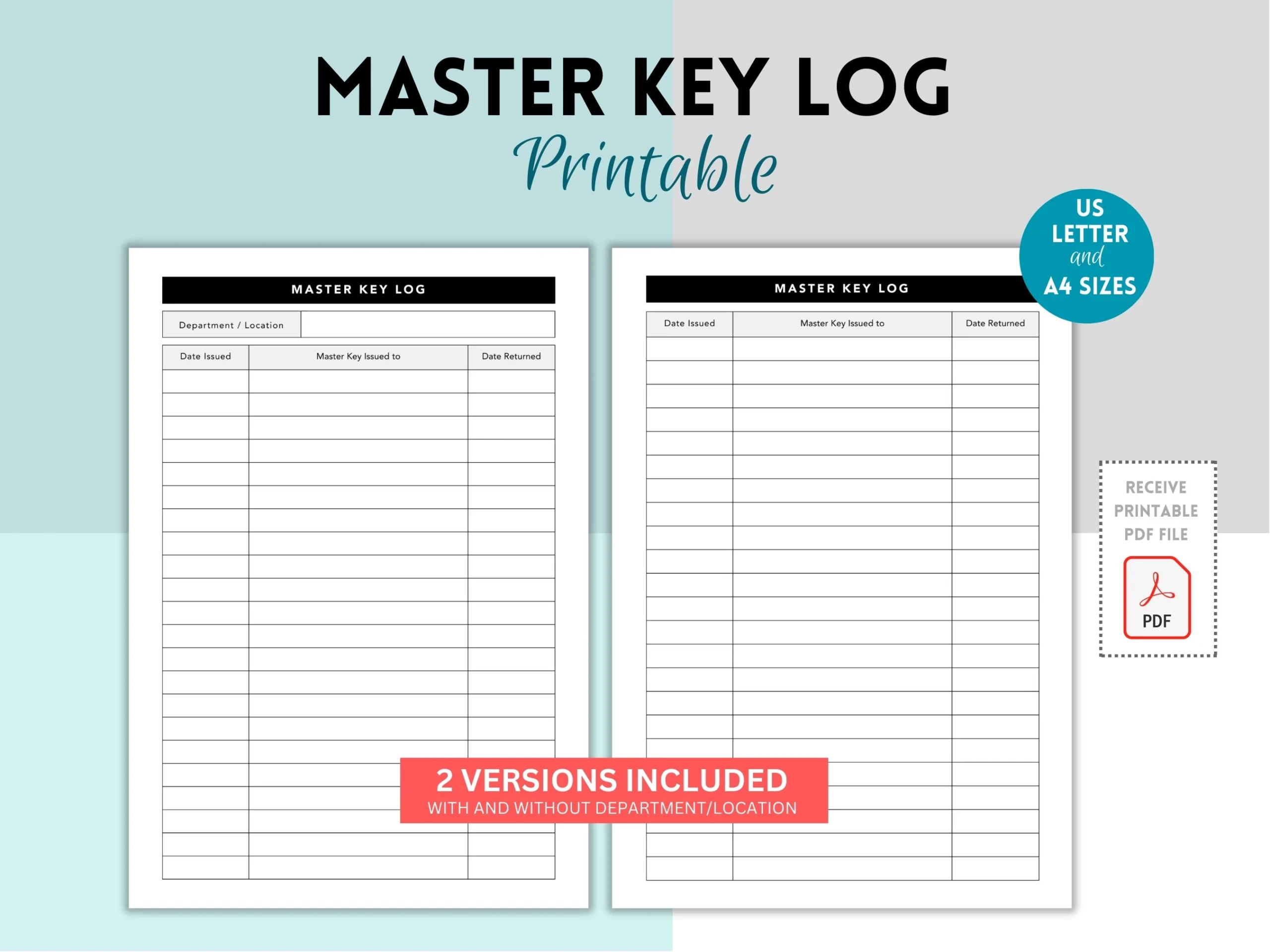 Excel Printable Key Log Template