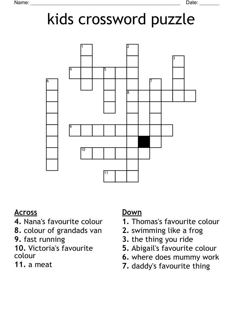 Kid Crossword Puzzles Printable