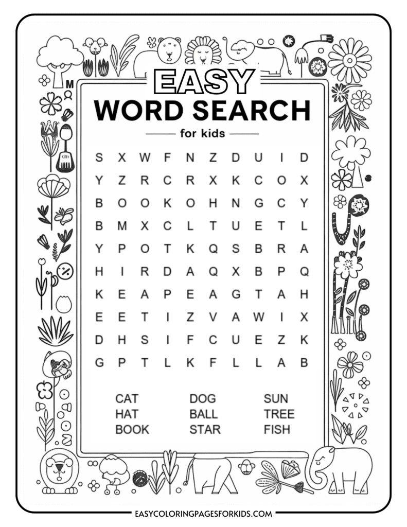Kindergarten Easy Word Search For Kids 2 Free PDF Pages Easy 