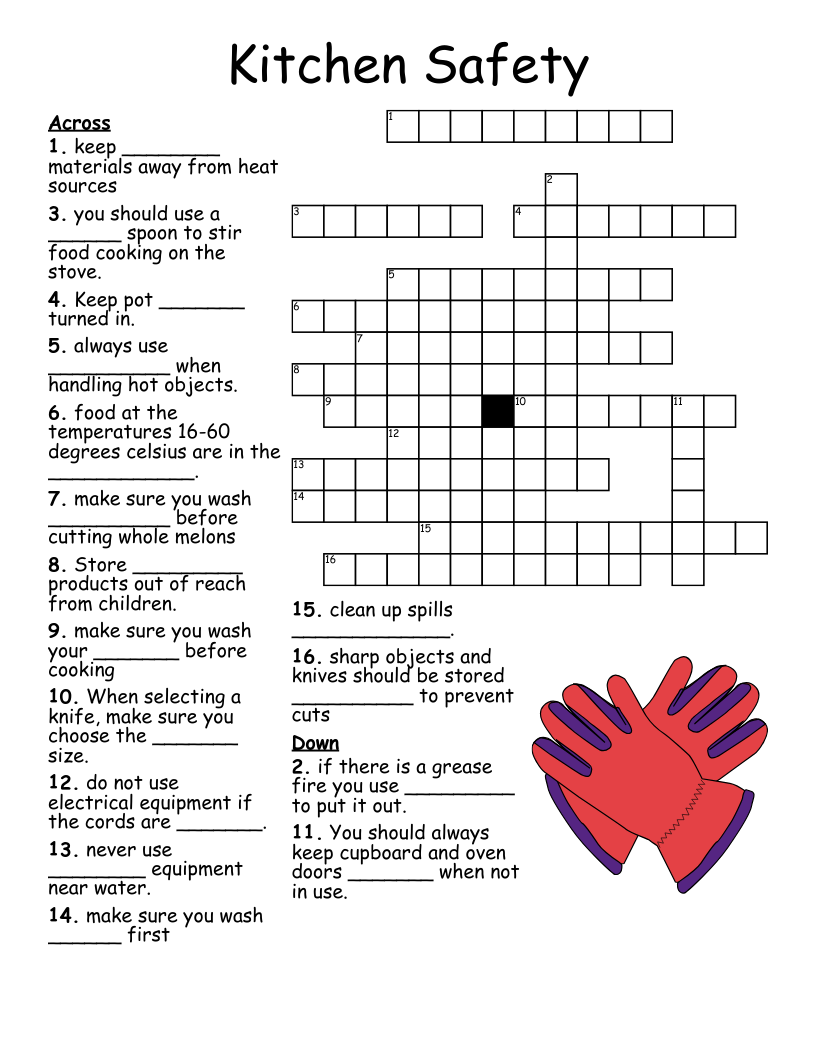 Kitchen Safety Crossword WordMint