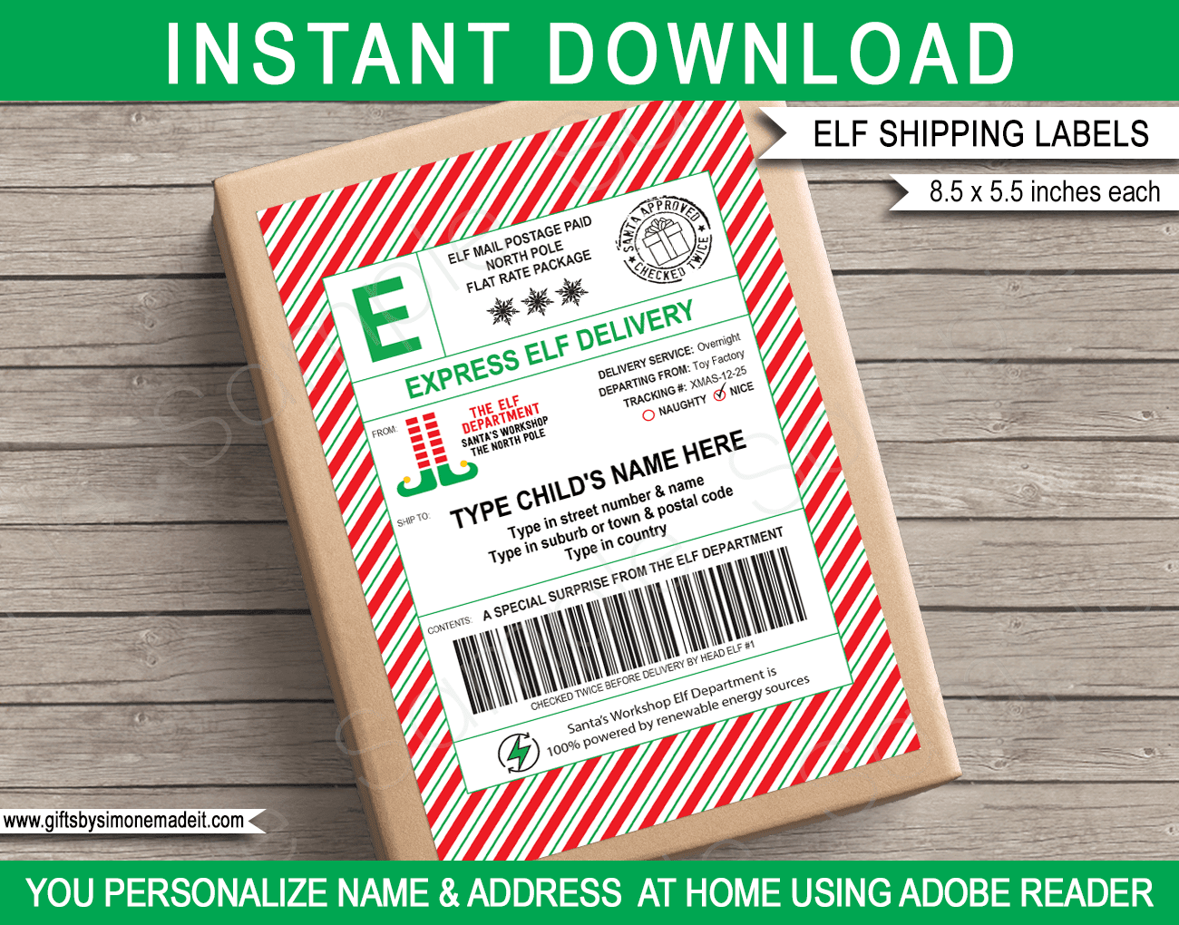 Large Elf Mail Shipping Labels USPS Style